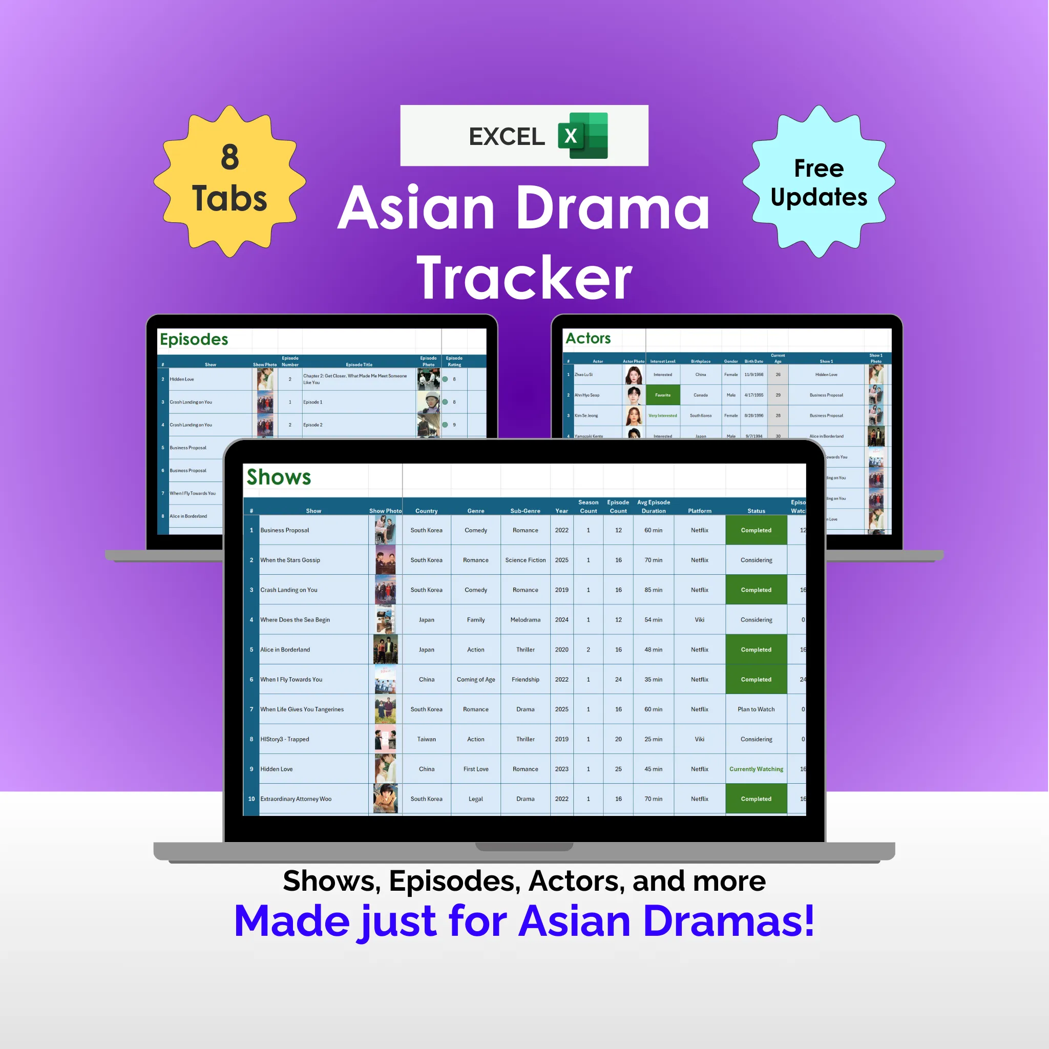 Asian Drama Tracker - Excel - Made Just for K-Dramas