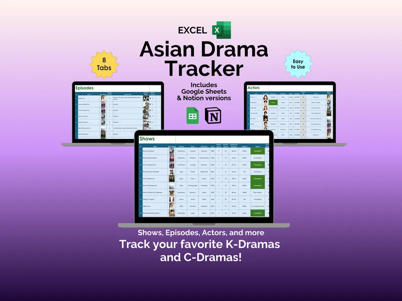 Asian Drama Tracker - Excel - Made Just for Asian Dramas