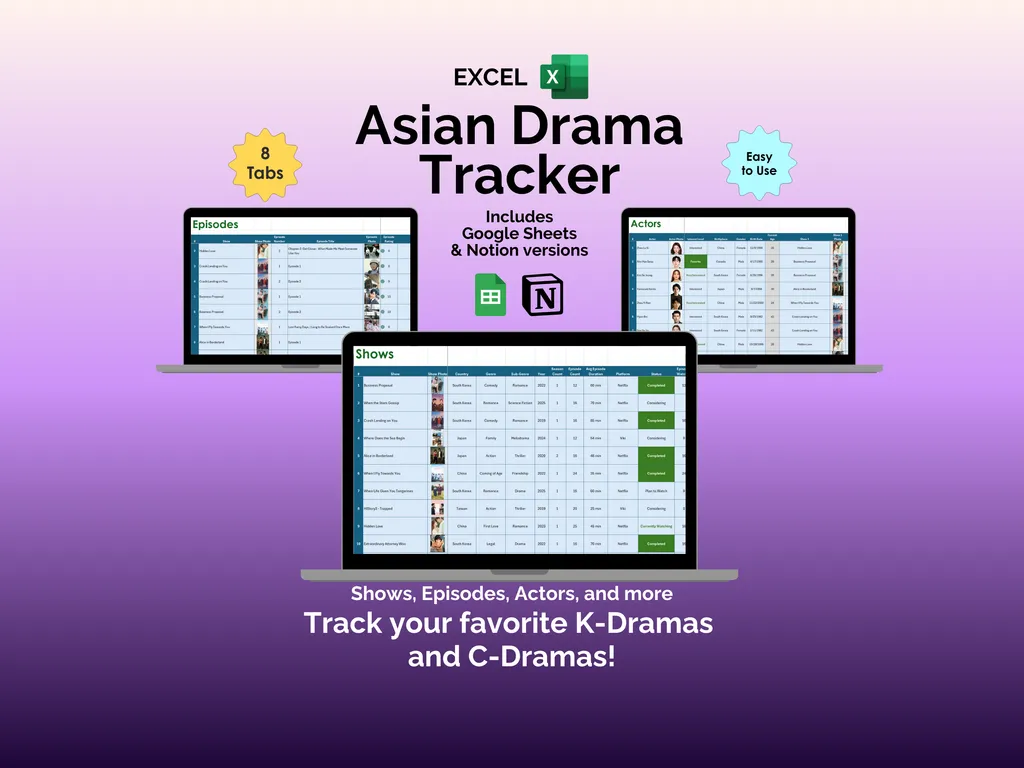Asian Drama Tracker - Excel - Made Just for Asian Dramas