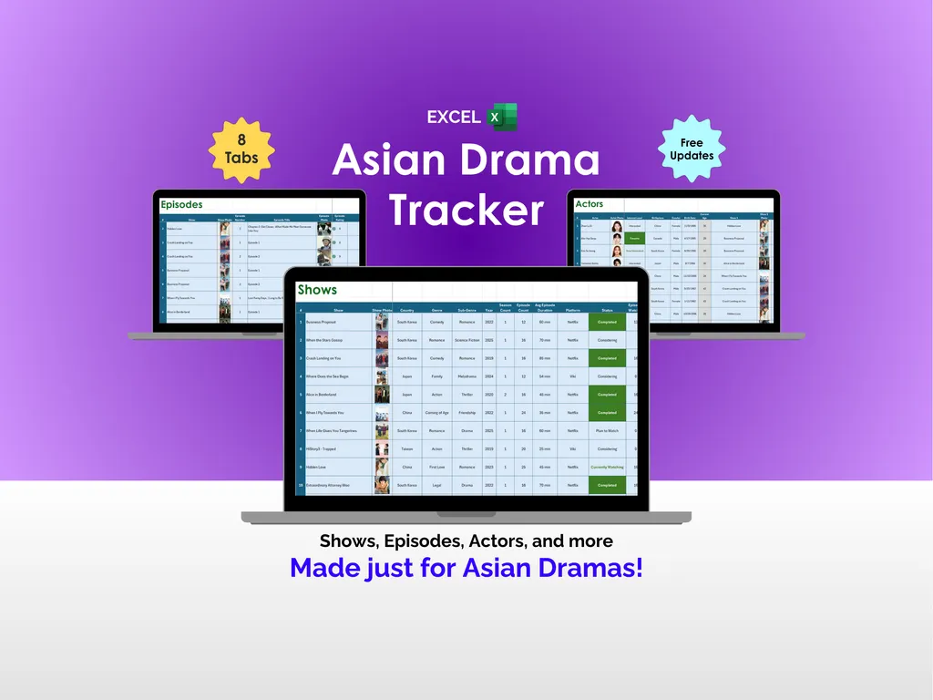 Asian Drama Tracker - Excel - Made Just for K-Dramas
