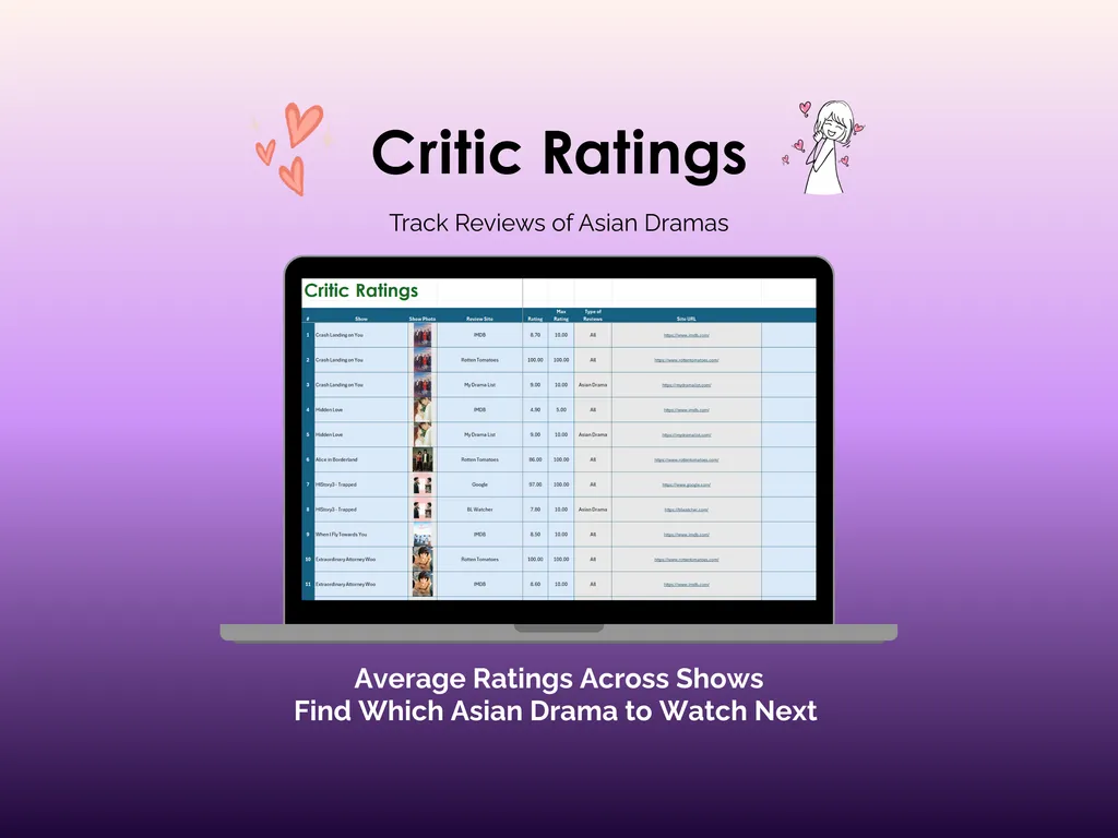 Asian Drama Tracker - Excel - Critic Ratings
