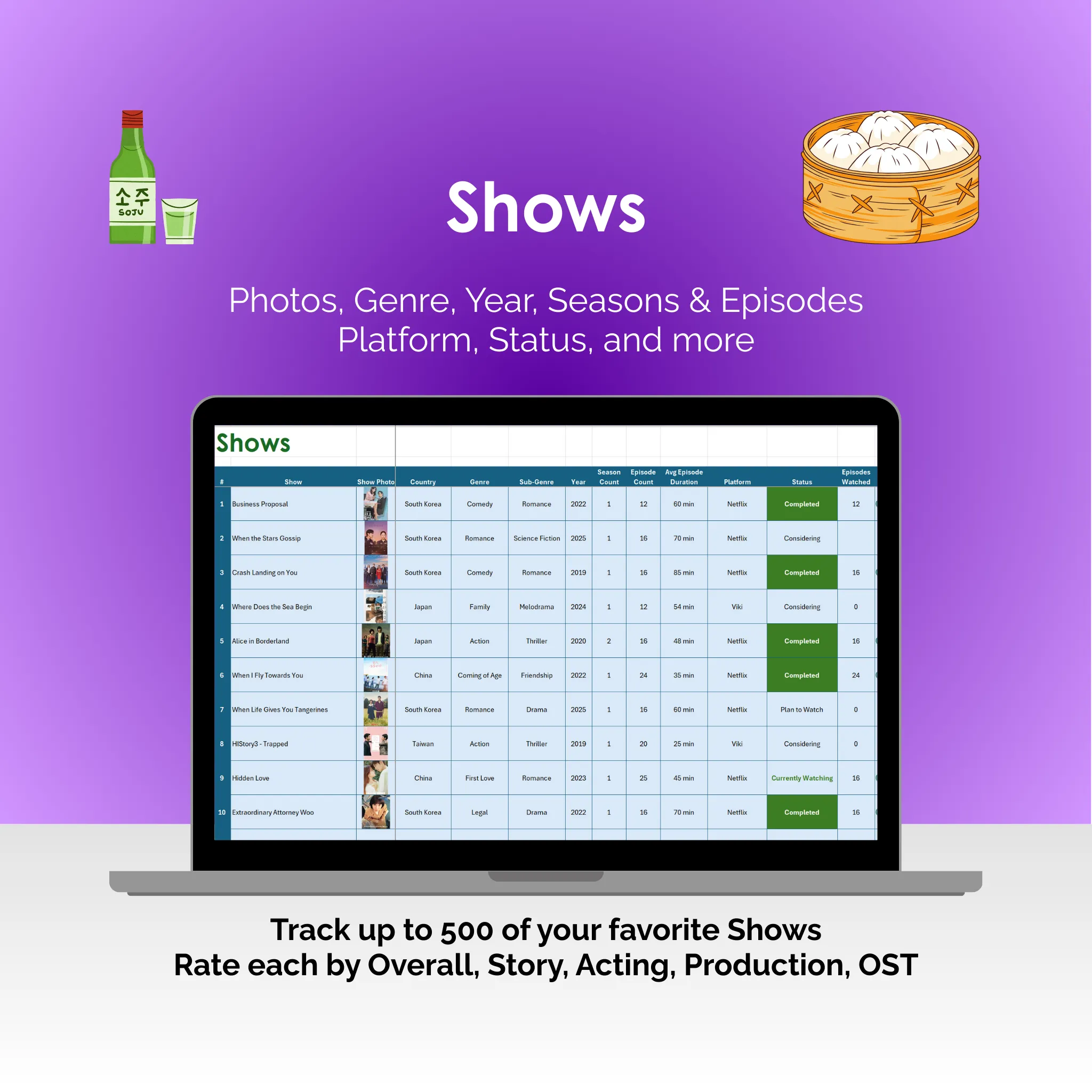 Asian Drama Tracker - Excel - Shows"