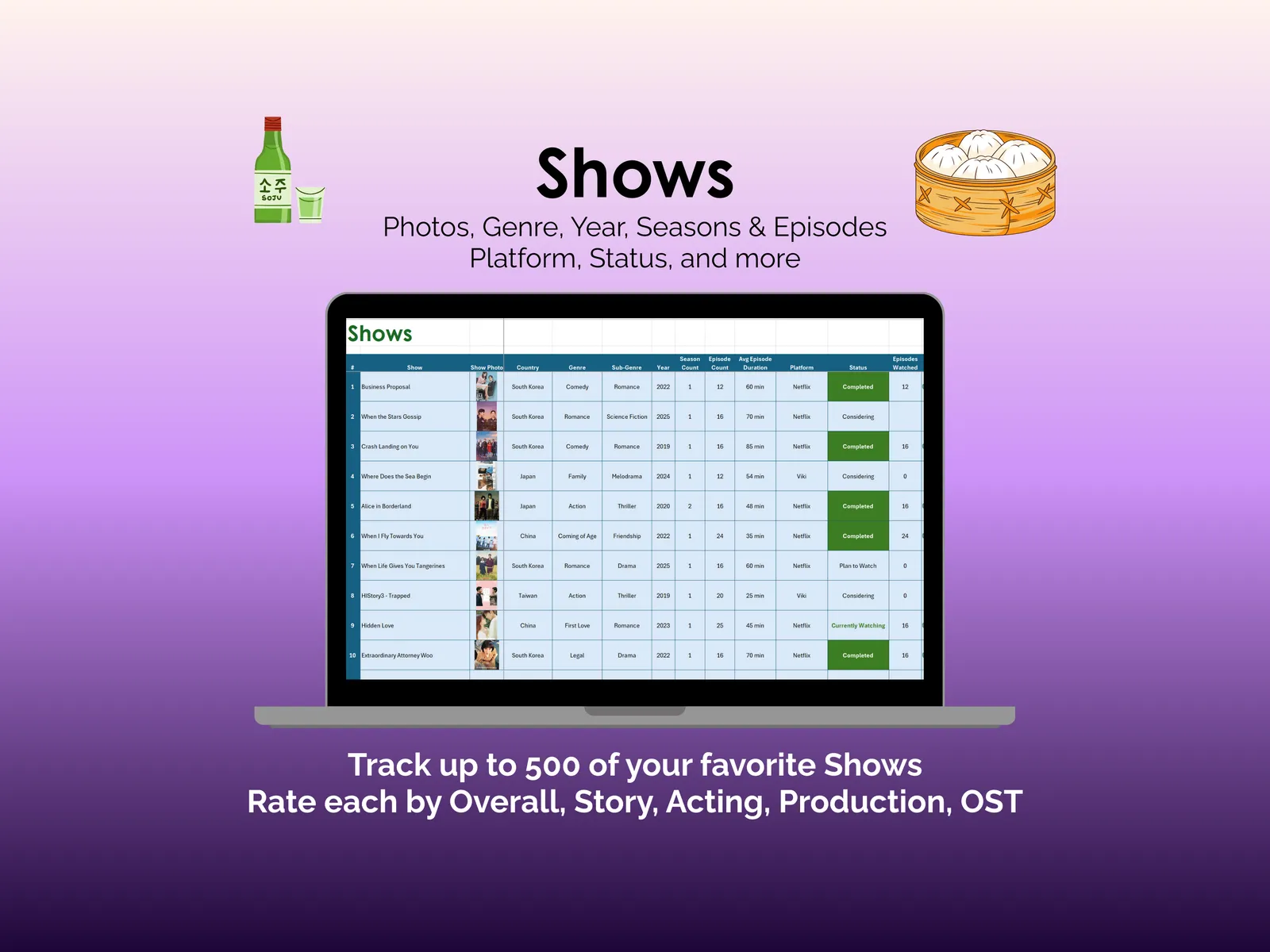 Asian Drama Tracker - Excel - Shows"