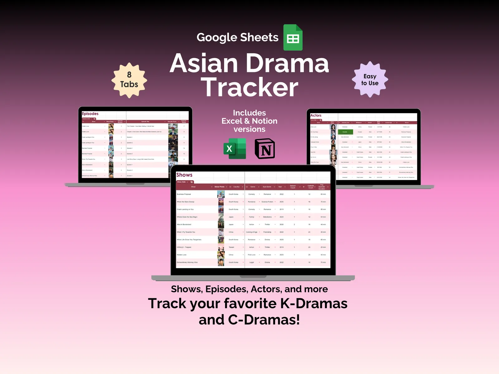 Asian Drama Tracker - Sheets - Made Just for Asian Dramas