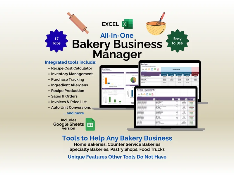 Bakery Business Manager - Excel - Tools to help any bakery business