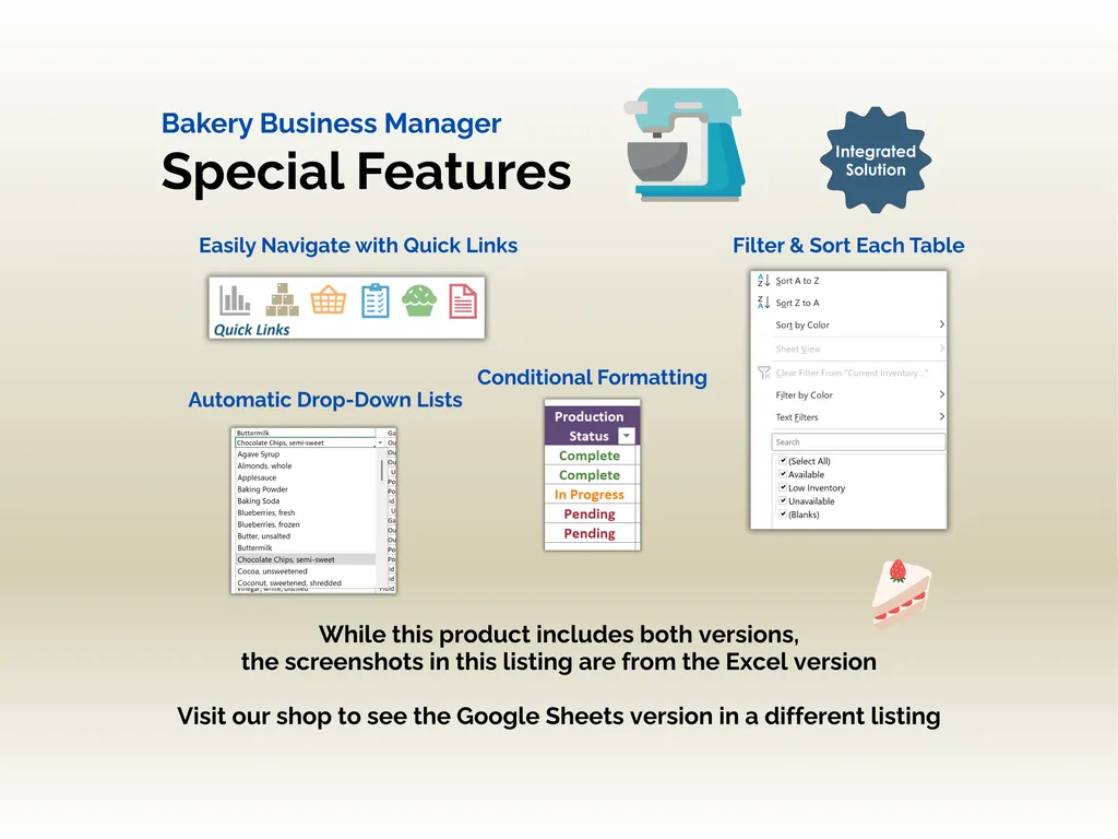 Bakery Business Manager - Excel - Special Features
