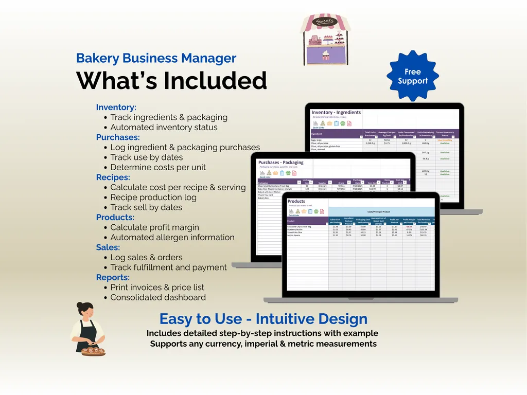 Bakery Business Manager - Excel - What is Included