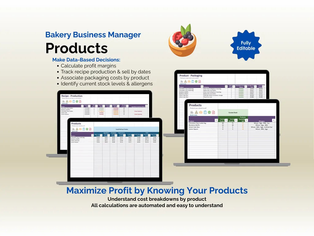 Bakery Business Manager - Excel - Products