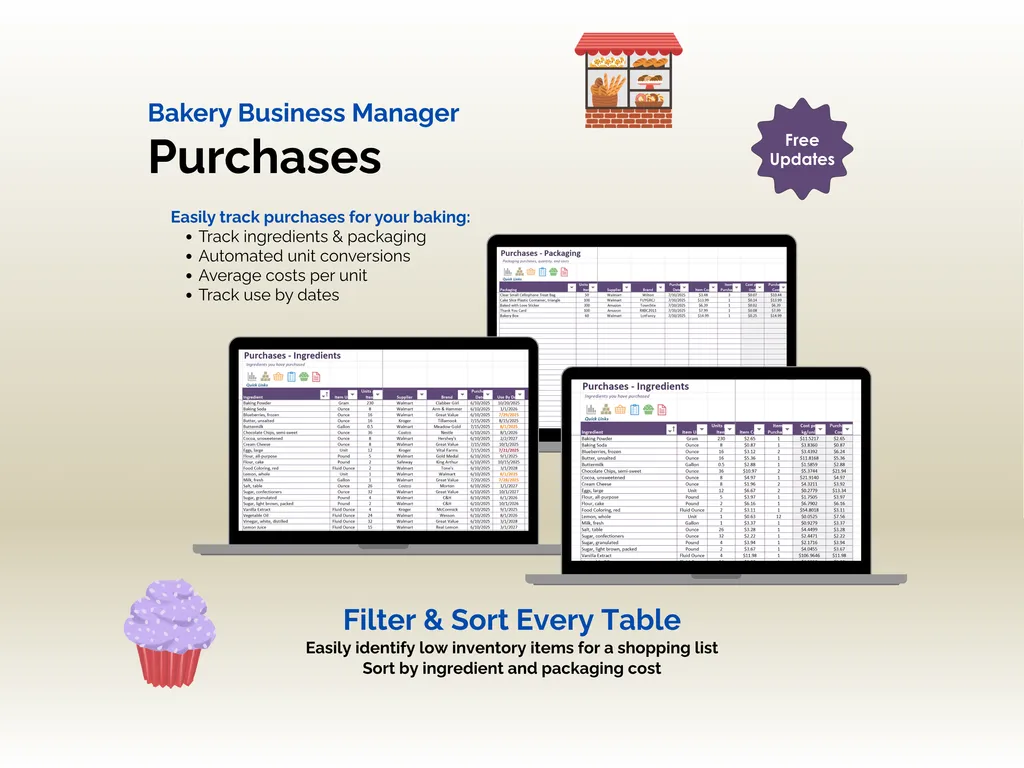 Bakery Business Manager - Excel - Purchases