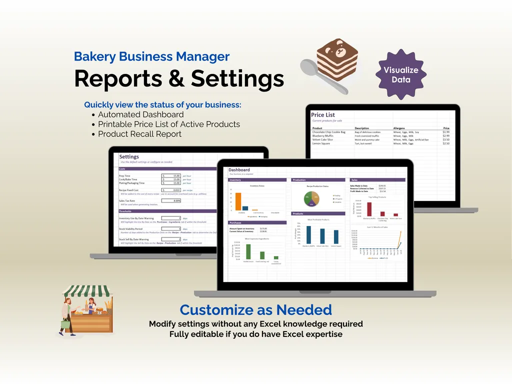 Bakery Business Manager - Excel - Reports and Settings