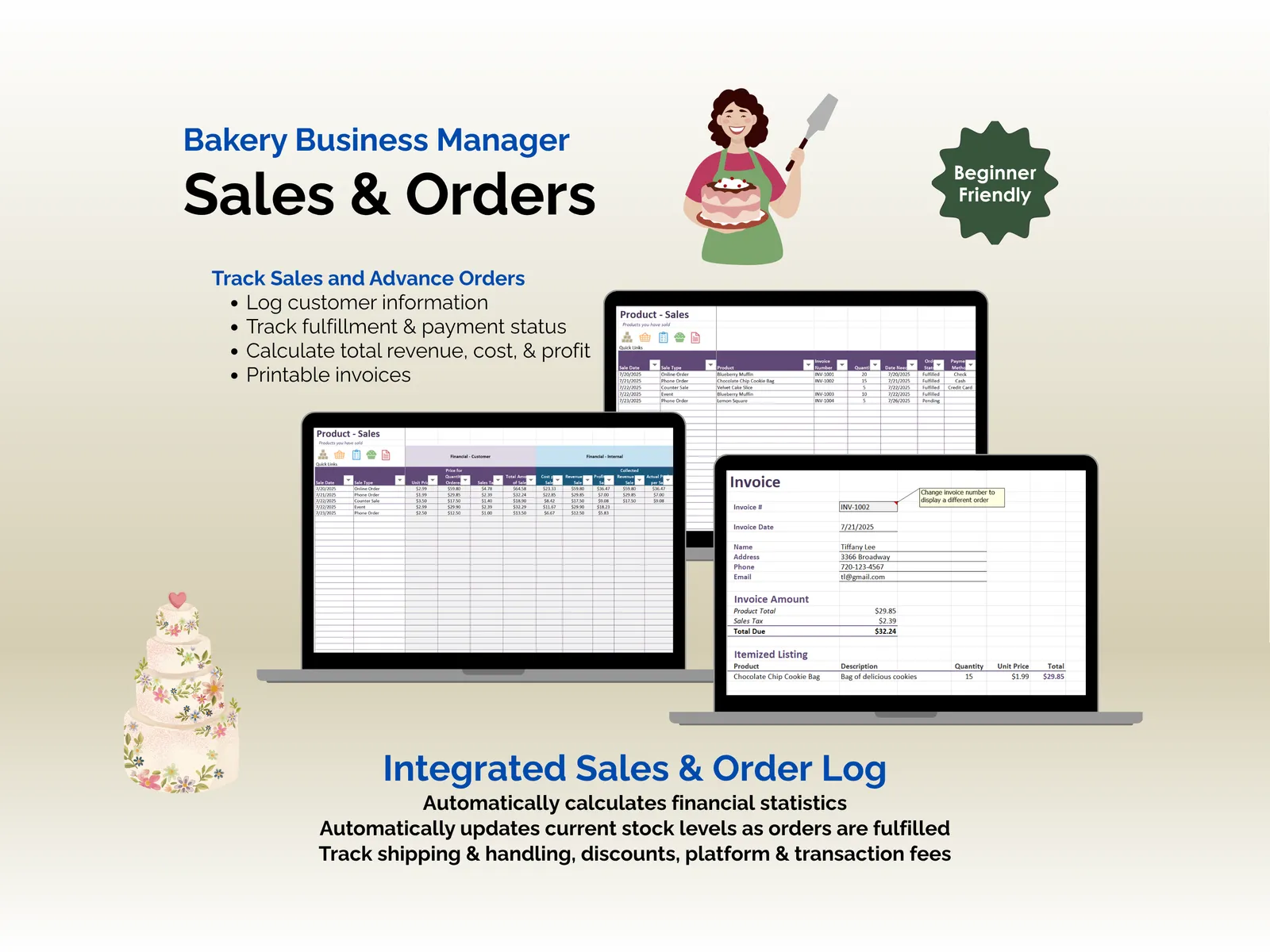 Bakery Business Manager - Excel - Sales and Orders