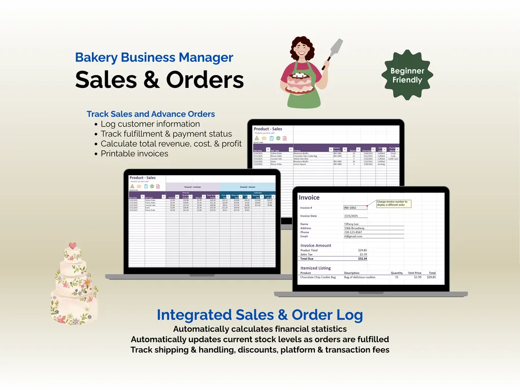 Bakery Business Manager - Excel - Sales and Orders
