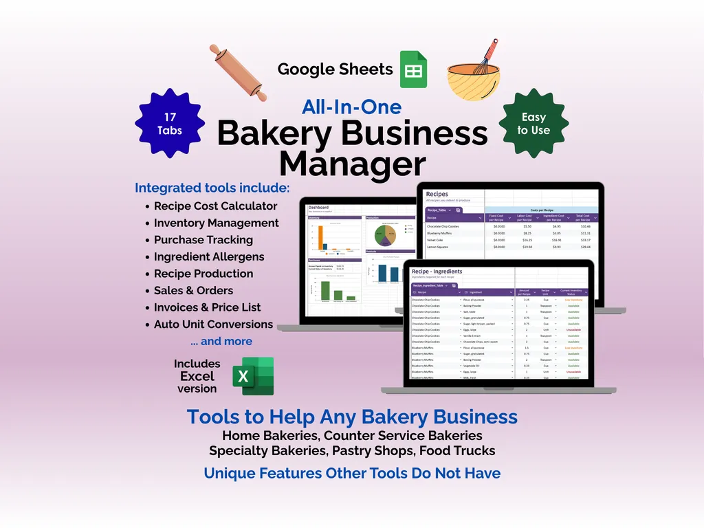 Bakery Business Manager - Sheets - Tools to help any bakery business