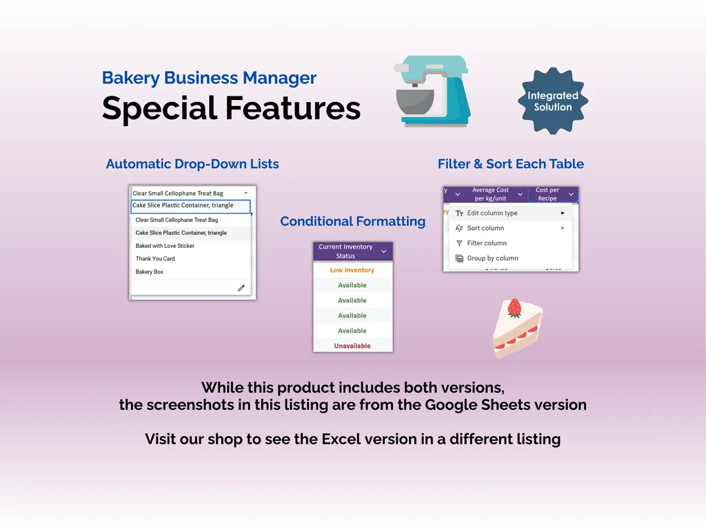Bakery Business Manager - Sheets - Special Features