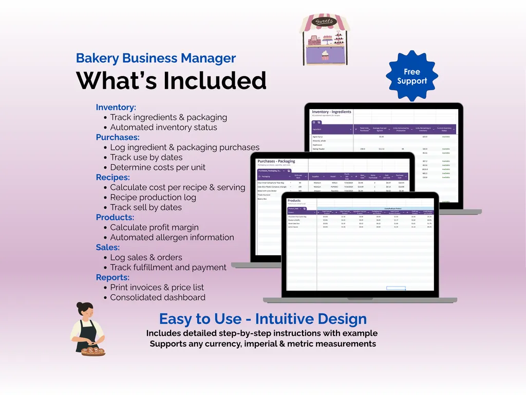 Bakery Business Manager - Sheets - What is Included