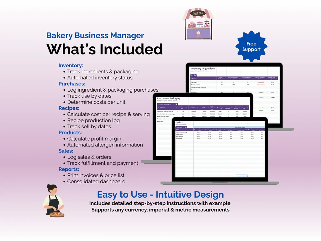 Bakery Business Manager - Sheets - What is Included