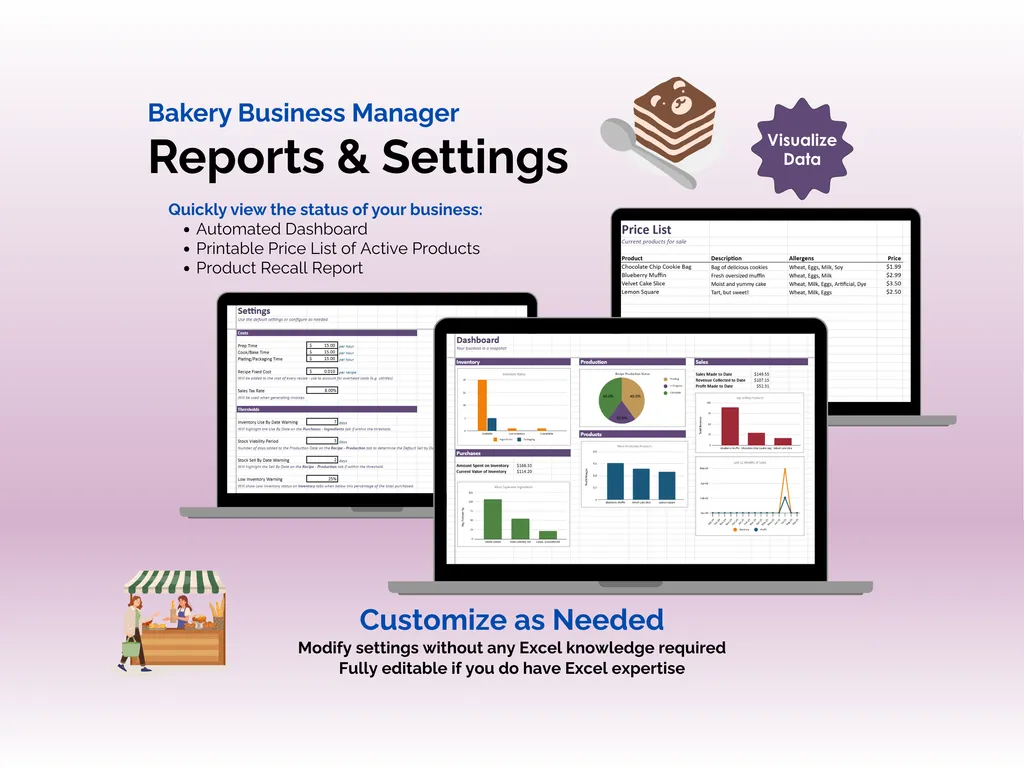 Bakery Business Manager - Sheets - Reports and Settings