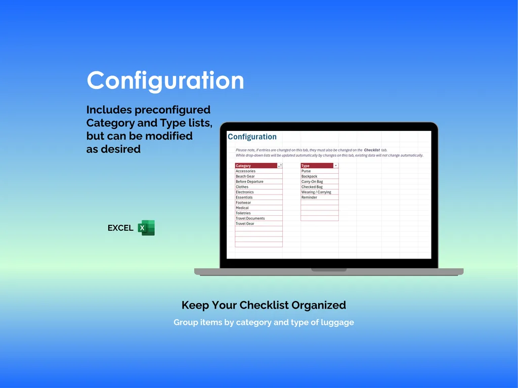 Beach Vacation Checklist - Excel - Fully Editable - Make Your Own