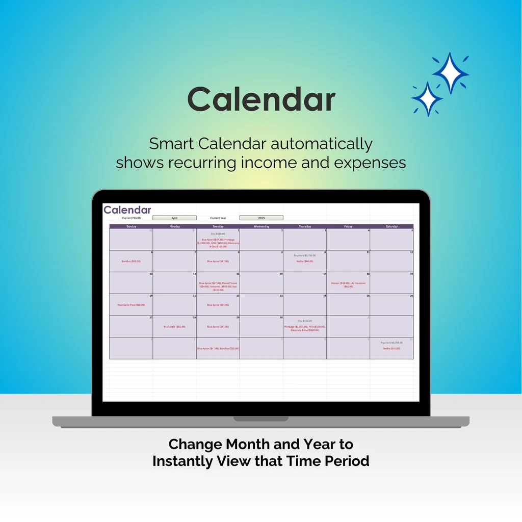 Bill Tracker - Excel - Calendar