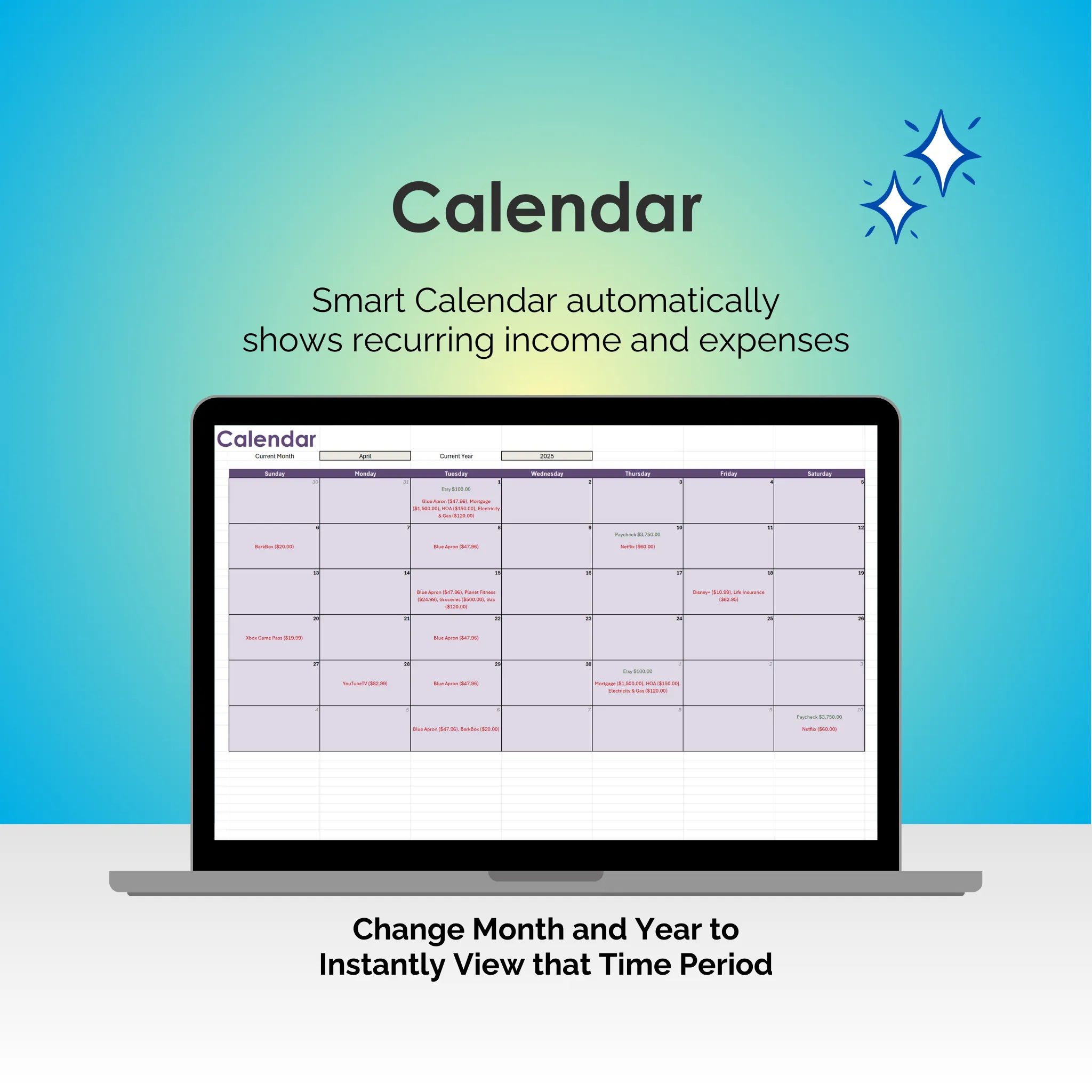 Bill Tracker - Excel - Calendar