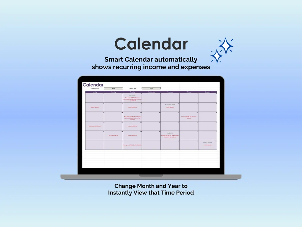 Bill Tracker - Excel - Calendar