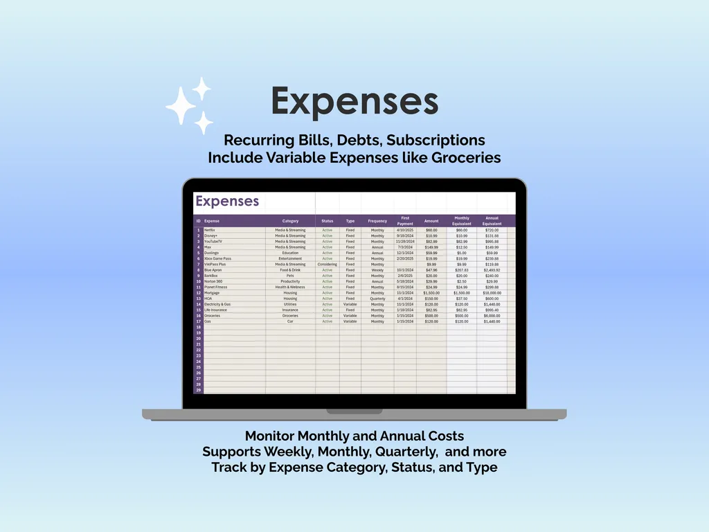 Bill Tracker - Excel - Expenses