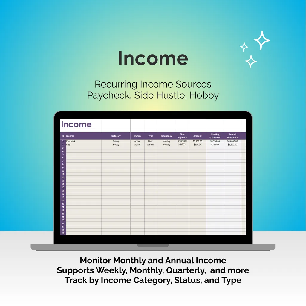 Bill Tracker - Excel - Income