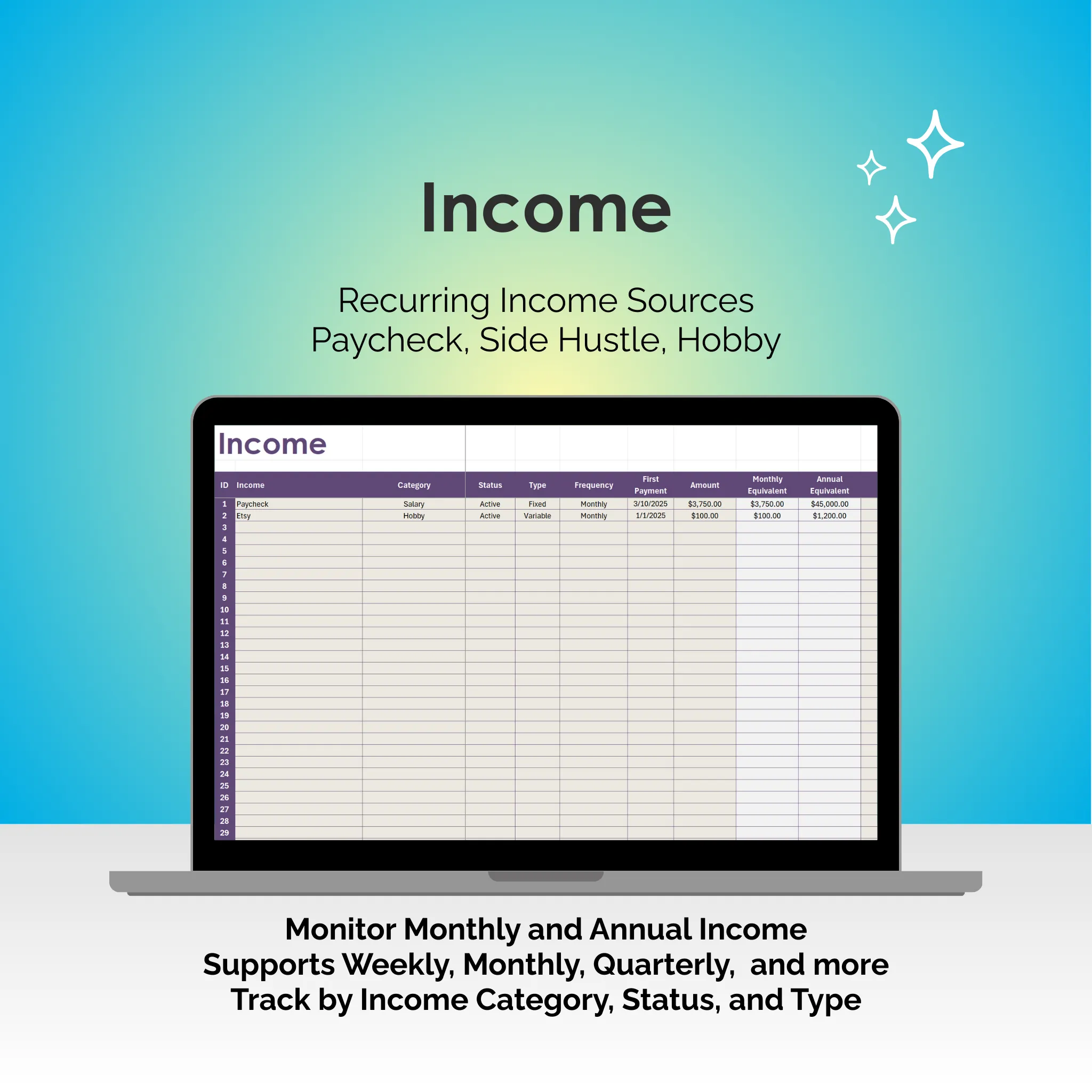 Bill Tracker - Excel - Income
