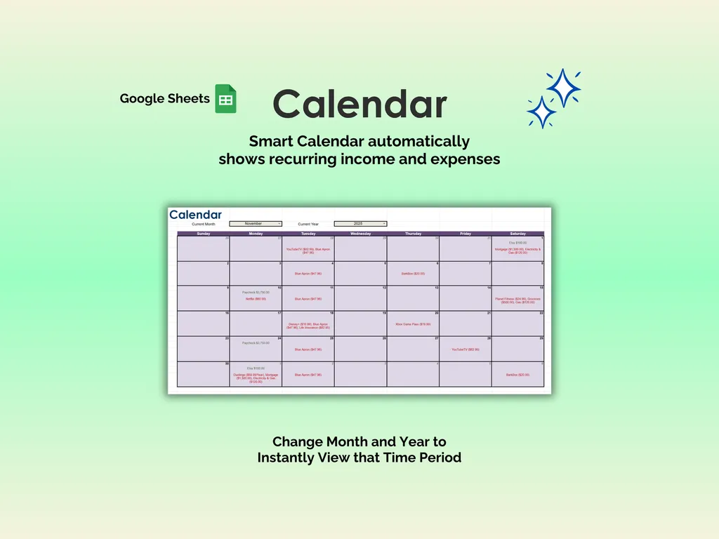 Bill Tracker - Sheets - Calendar