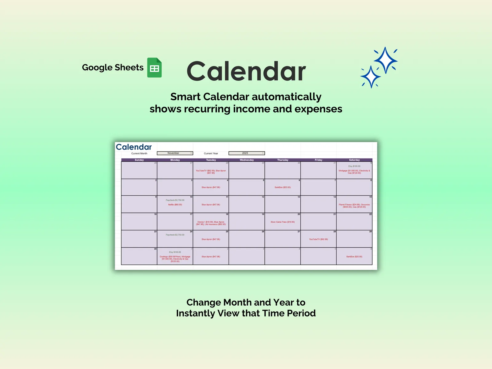 Bill Tracker - Sheets - Calendar