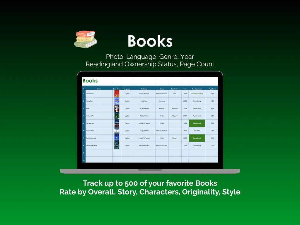 Book Tracker - Excel - Books