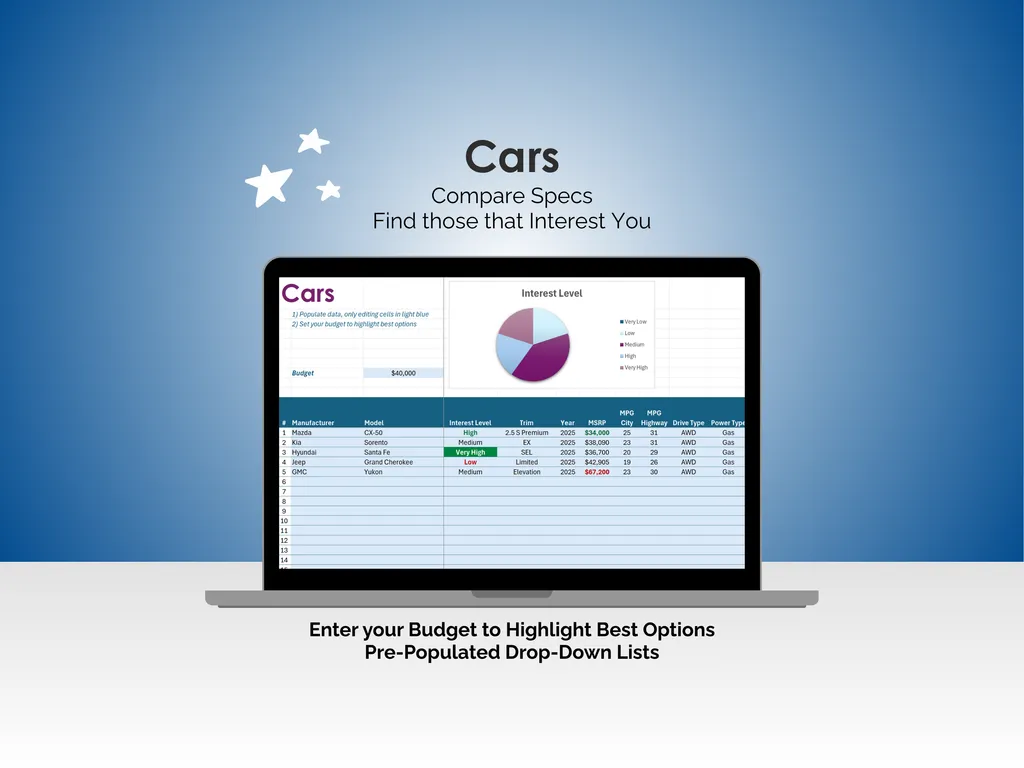 Car Buying Tool - Excel - Cars