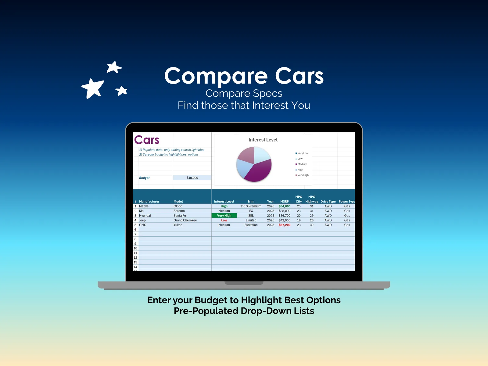 Car Buying Tool - Excel - Cars