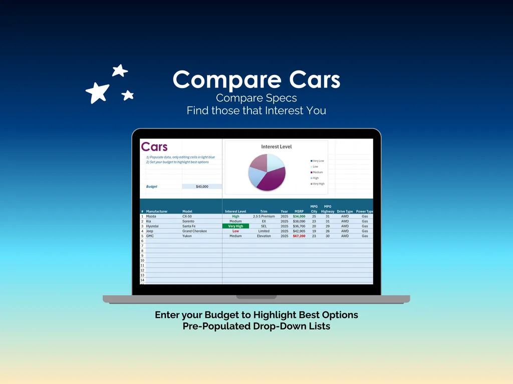 Car Buying Tool - Excel - Cars