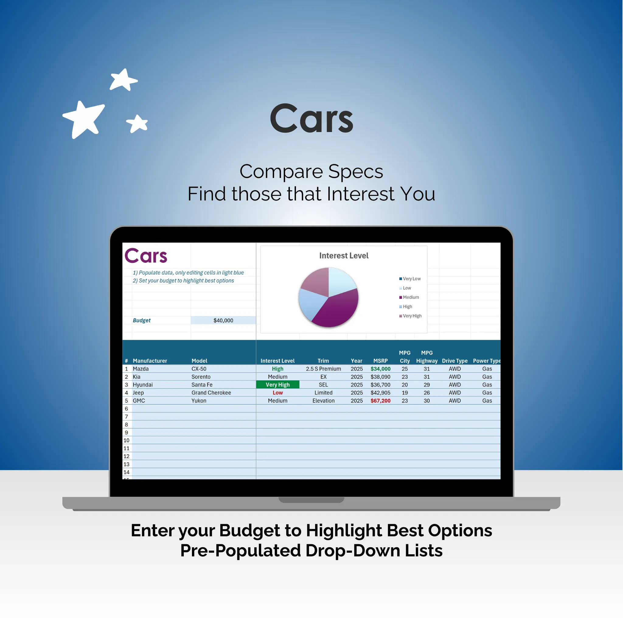 Car Buying Tool - Excel - Cars