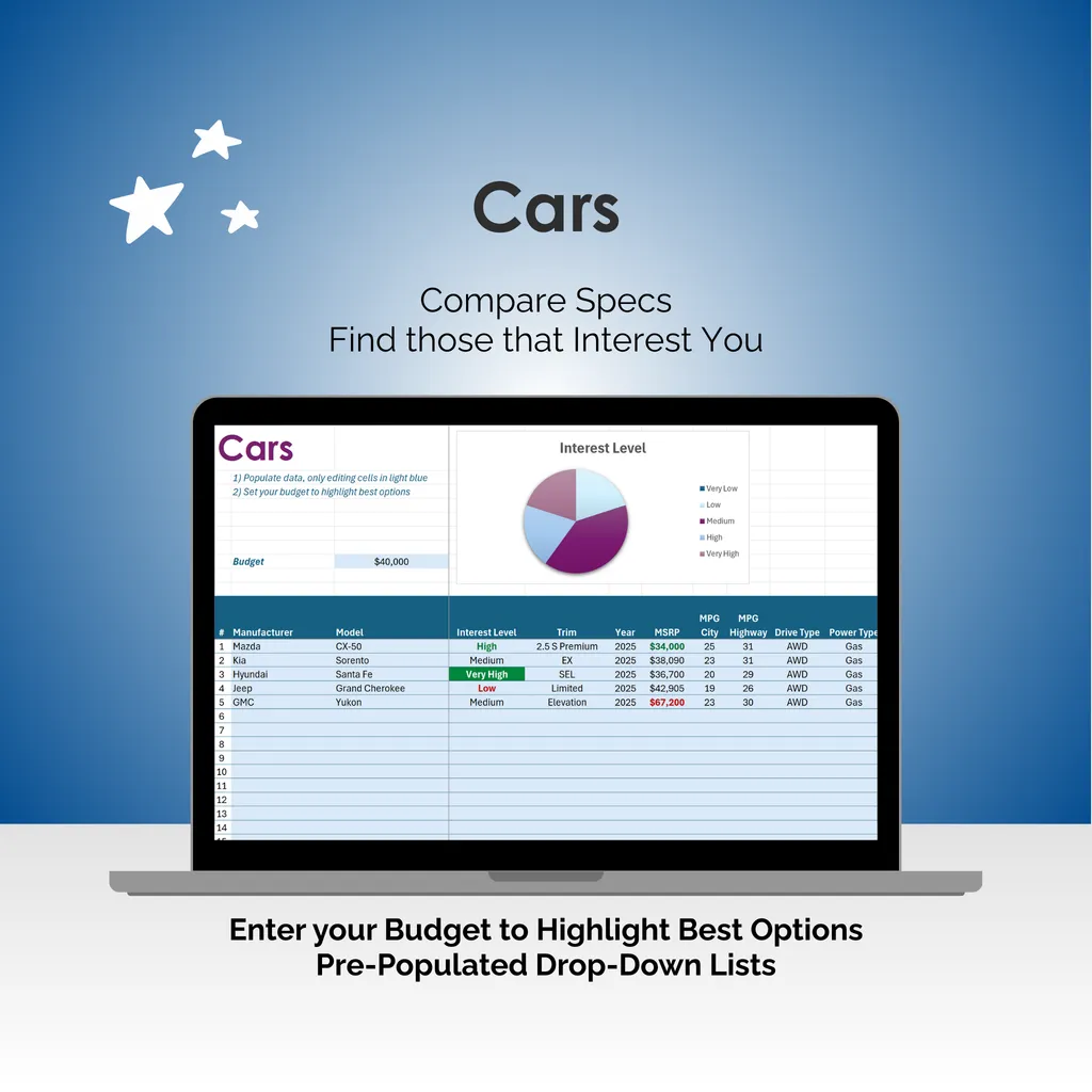 Car Buying Tool - Excel - Cars
