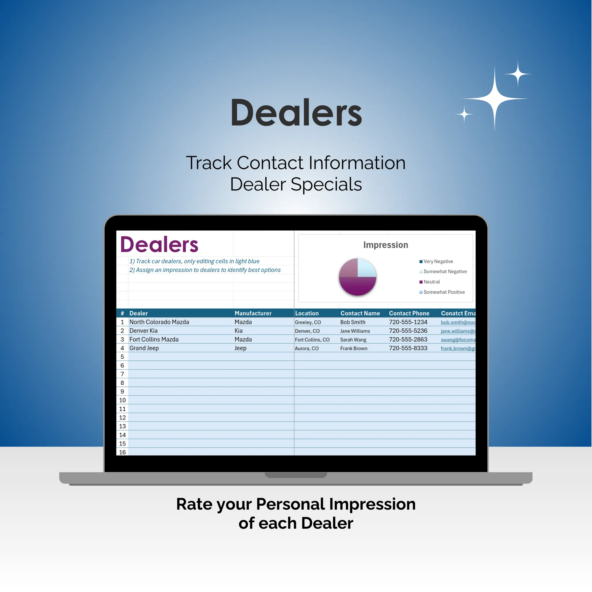 Car Buying Tool - Excel - Dealers
