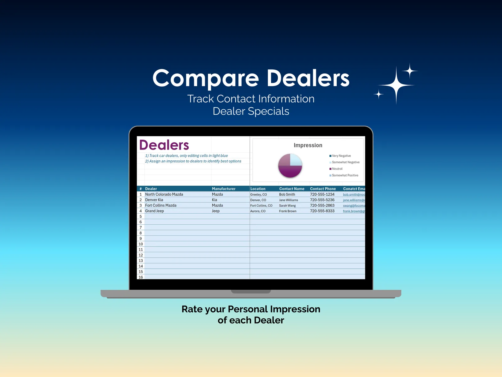 Car Buying Tool - Excel - Dealers