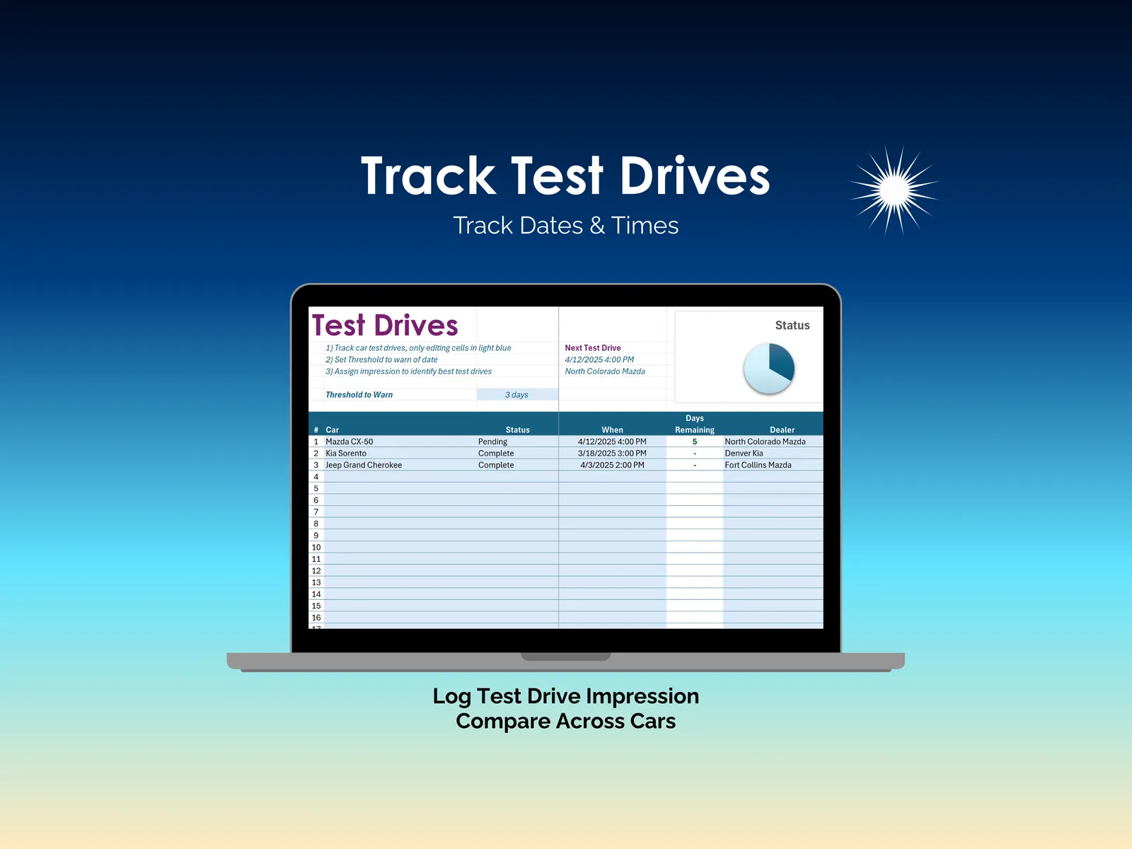 Car Buying Tool - Excel - Test Drives