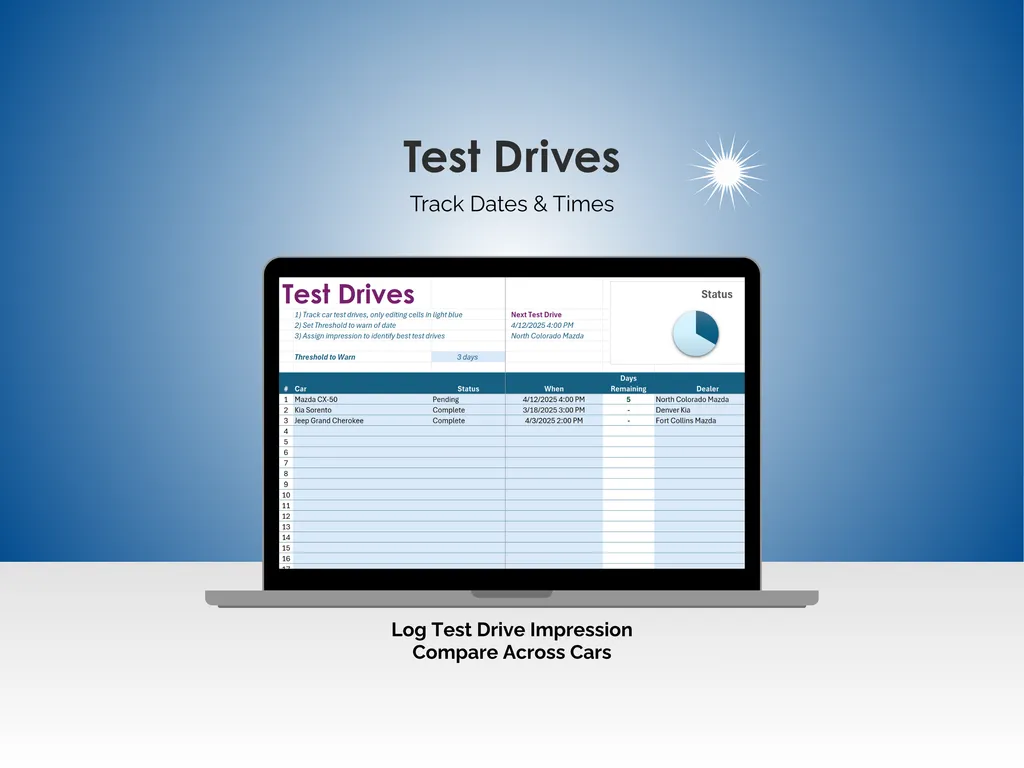 Car Buying Tool - Excel - Test Drives