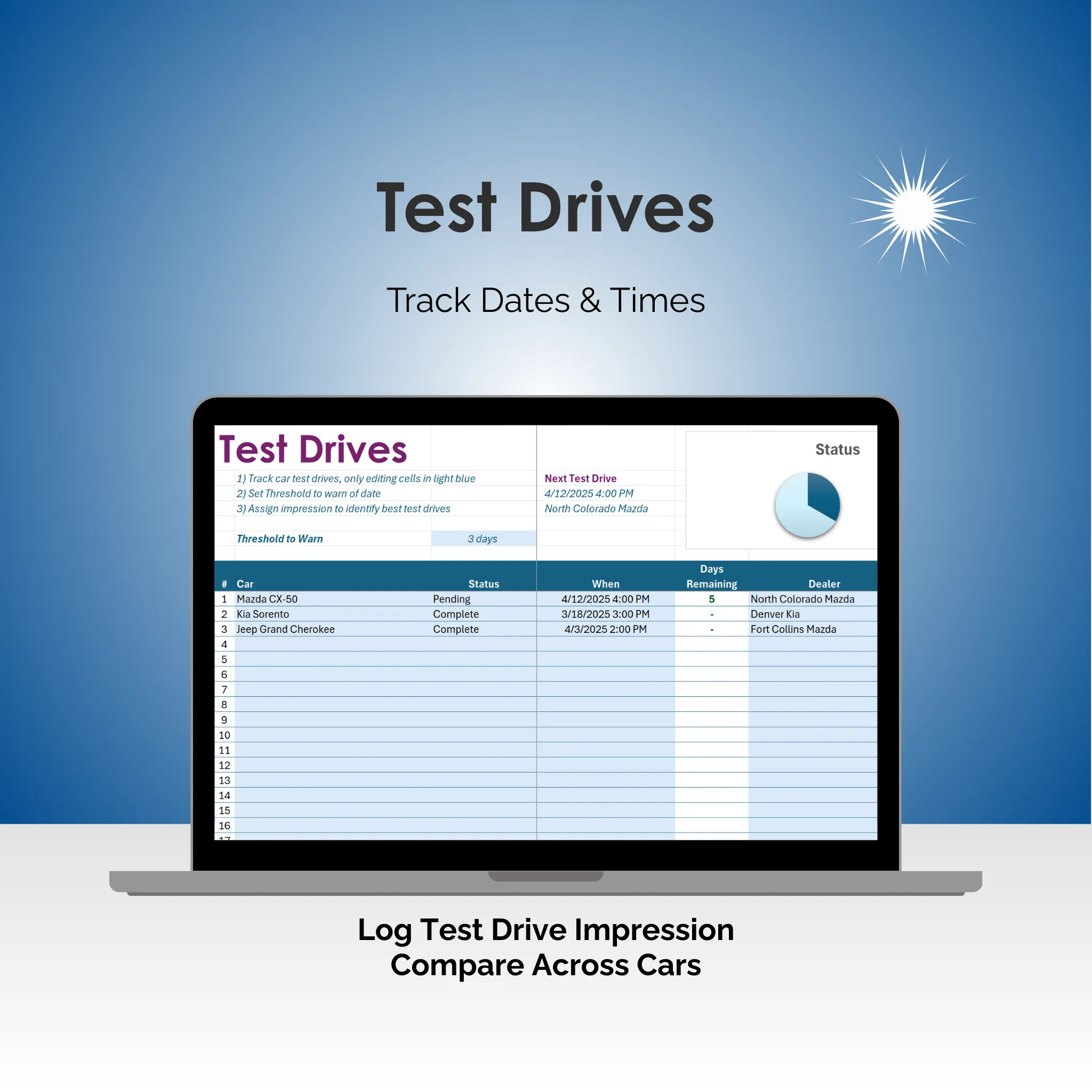 Car Buying Tool - Excel - Test Drives