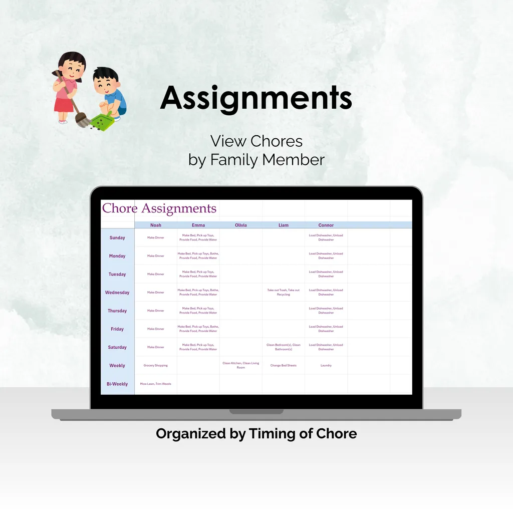 Chore Tracker - Excel - Assignments