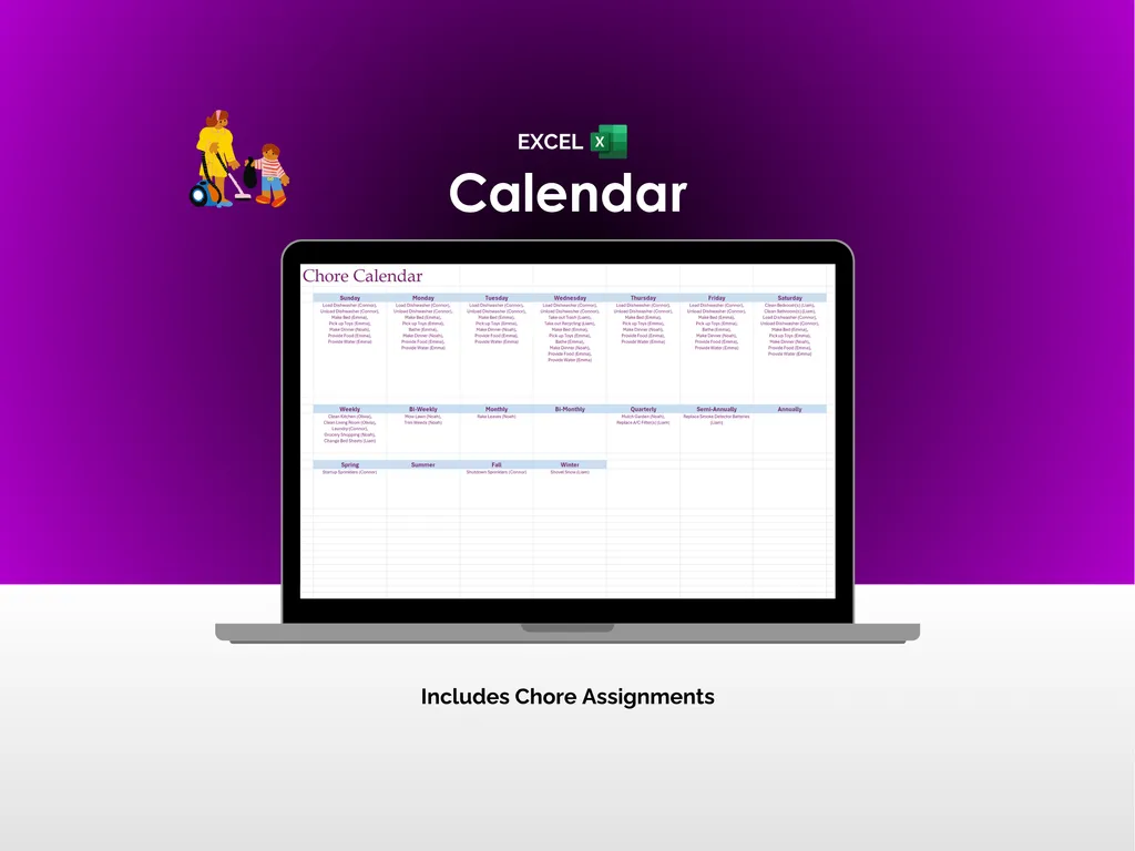Chore Tracker - Excel - Calendar