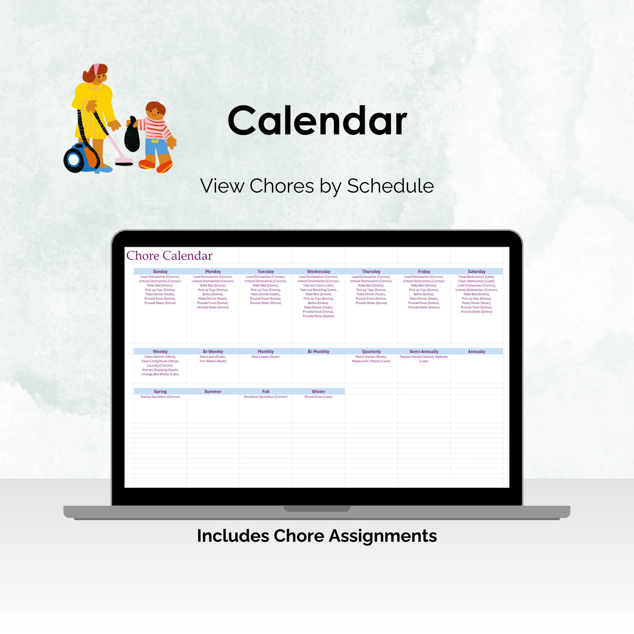 Chore Tracker - Excel - Calendar