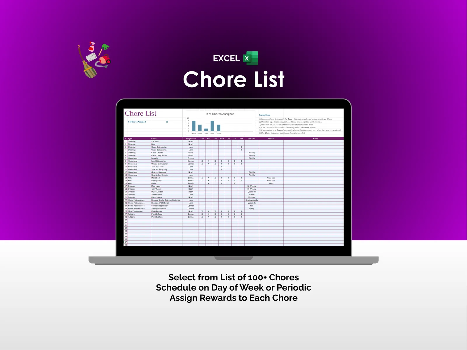 Chore Tracker - Excel - Chore List