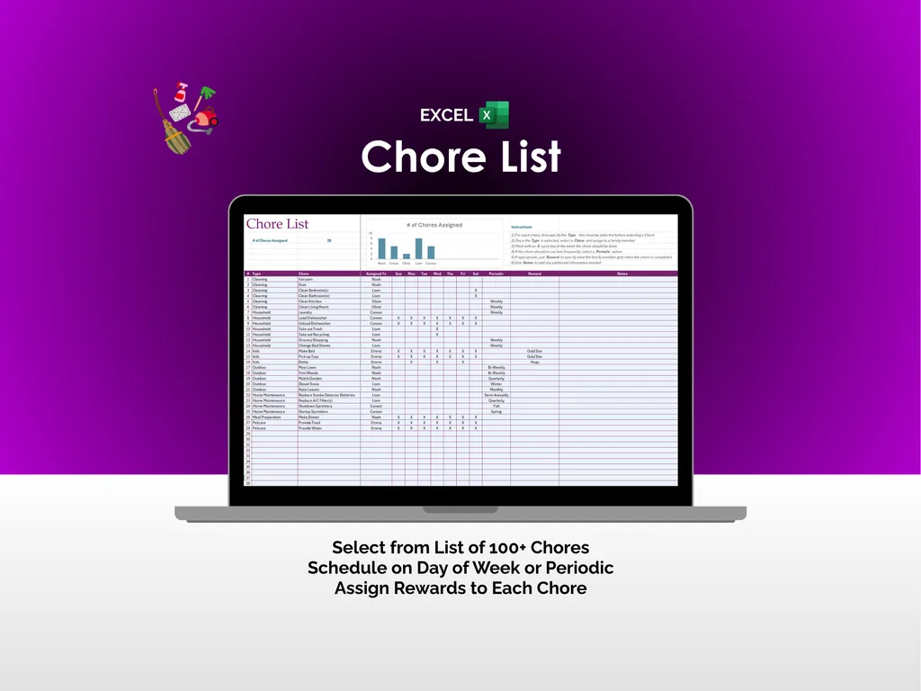 Chore Tracker - Excel - Chore List