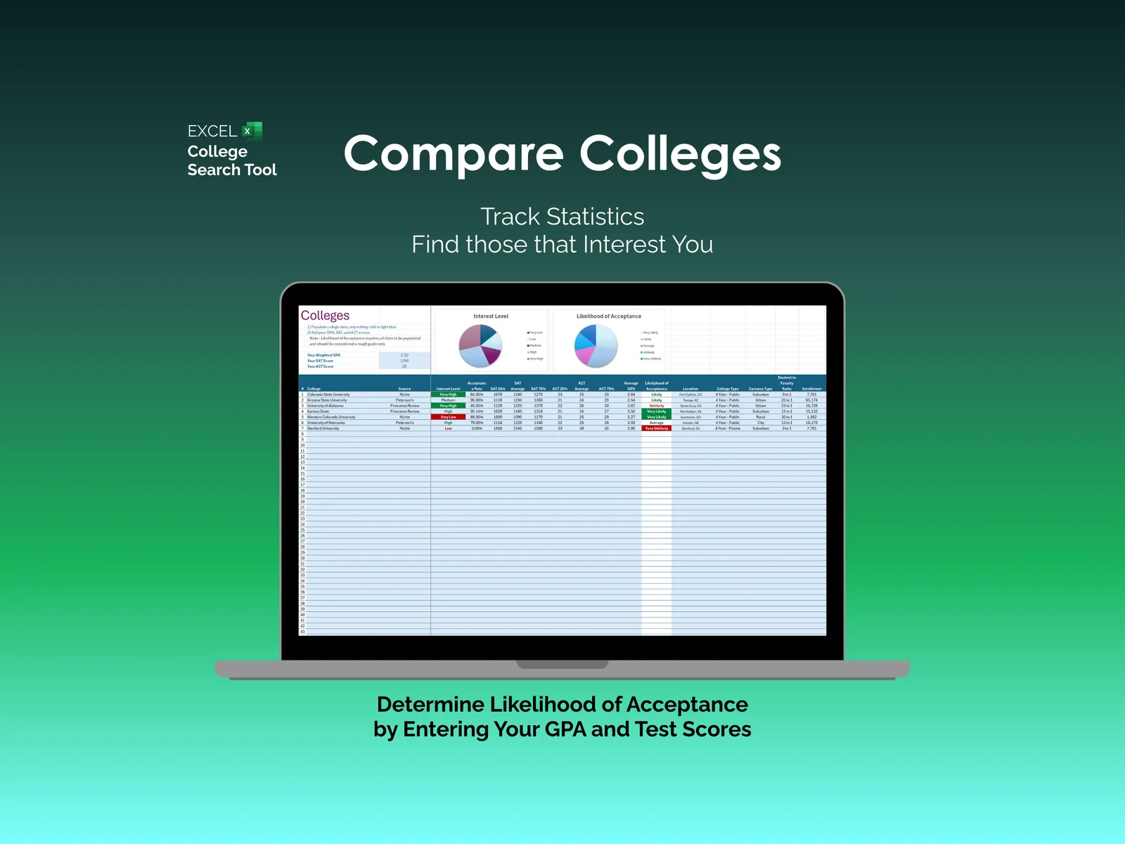 College Search Tool - Excel - Colleges