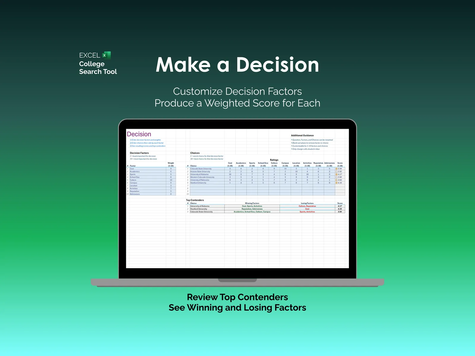 College Search Tool - Excel - Decision
