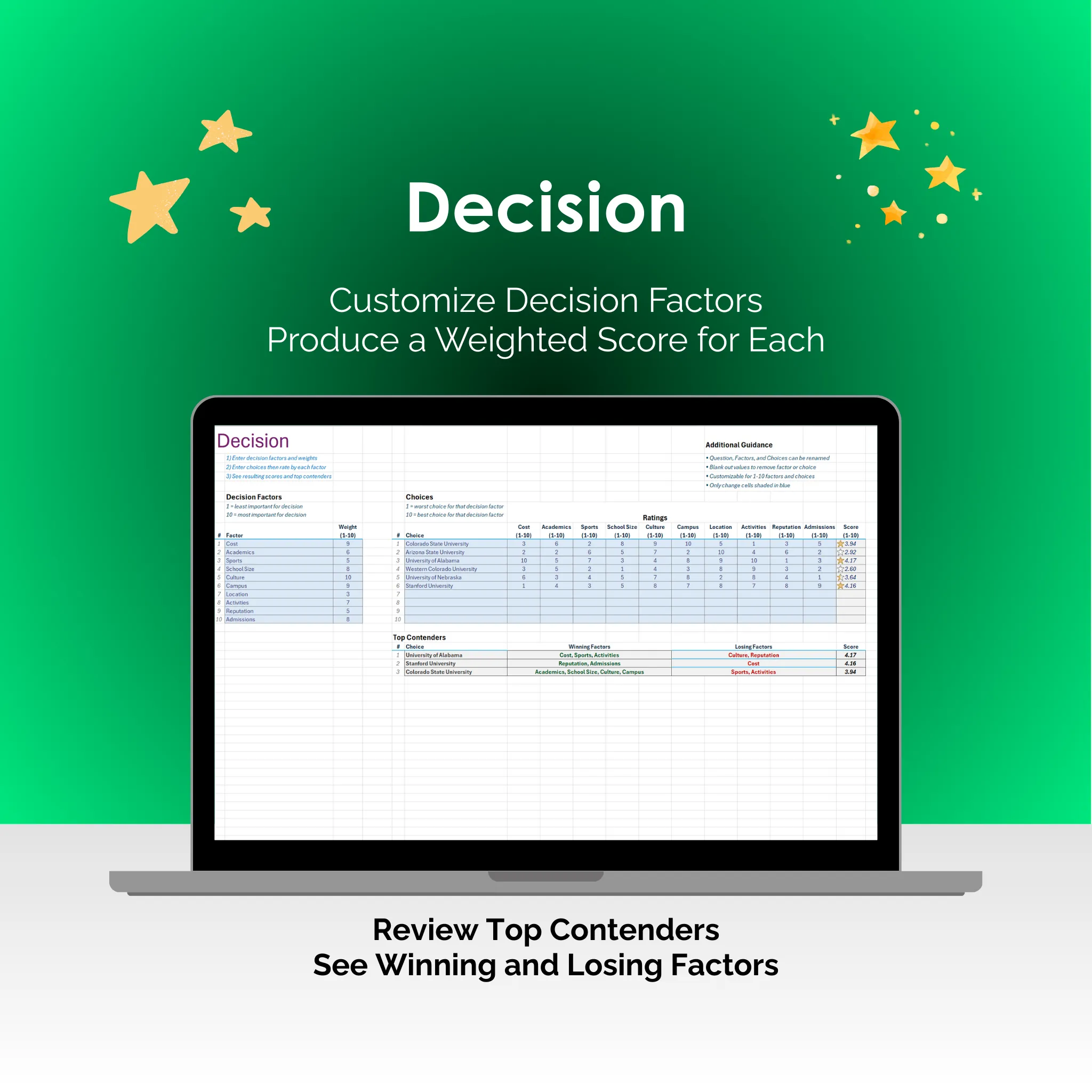 College Search Tool - Excel - Decision