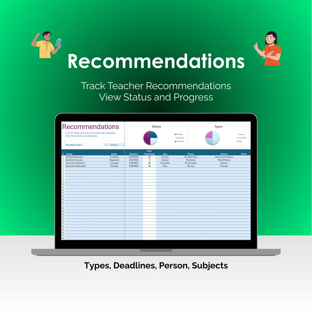 College Search Tool - Excel - Recommendations